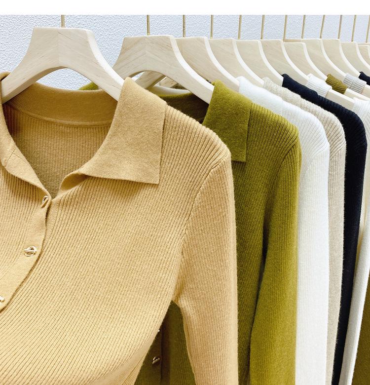 Women's Knit Lapel Collar Cardigan Sweater - Long Sleeve Polo Neck Base Layer Top for Autumn/Winter