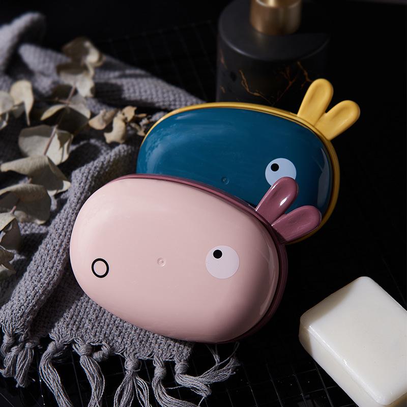 Double-layer Soap Box Household Drain With Cover Free Punching Cute Dormitory Travel Soap Case Bathroom Accessories