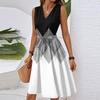 Women's Spring And Summer Casual V-Neck Sleeveless Waist Floral Print Midi Dress