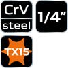 TORX TX15 Bit On 1/4" Socket, Short, 37 Mm