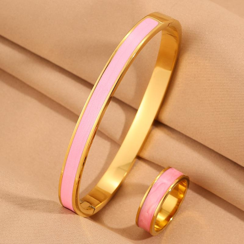Titanium steel bracelet, oil dripping ring set, simple enamel bracelet, girls' high-end DIY ring, non-fading bracelet.