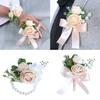 Wedding Flower Wrist Corsages Boutonniere for Bride Groom Natural Looking Artificial Rose Flower for Special Occasion