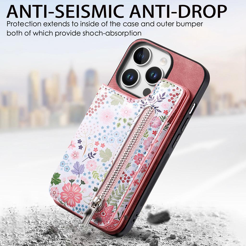 D10 For iPhone 16 Pro Case Pattern Kickstand Wallet Leather+TPU Phone Cover RFID Blocking