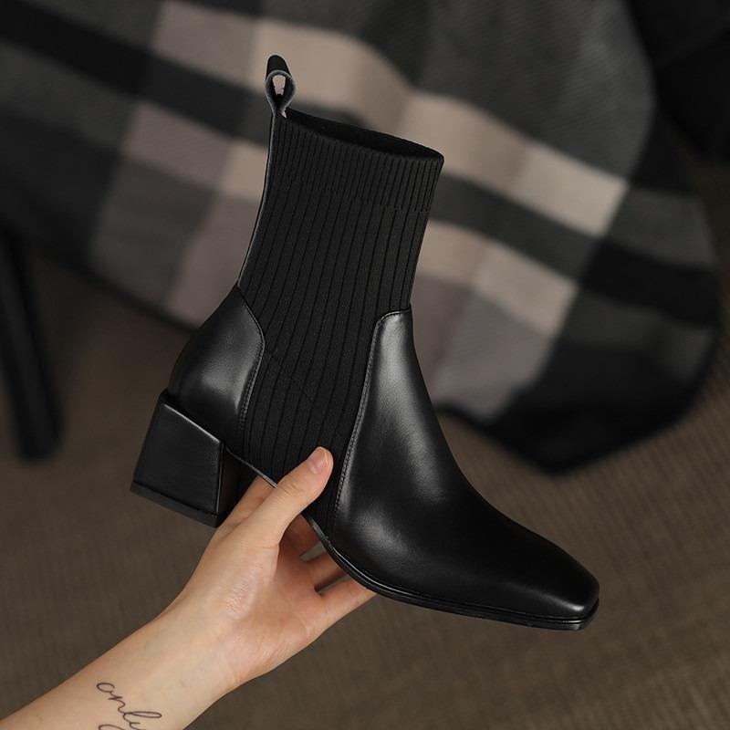 Autumn Winter Knitted Boots Women New High Socks Shoes Women Fashion Slip on High Heels Retro Elastic Botas De Mujer