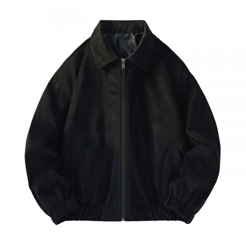 Unisex Corduroy Jacket Men Women Casual Loose Fit Windcheater With Hood Zipper Front