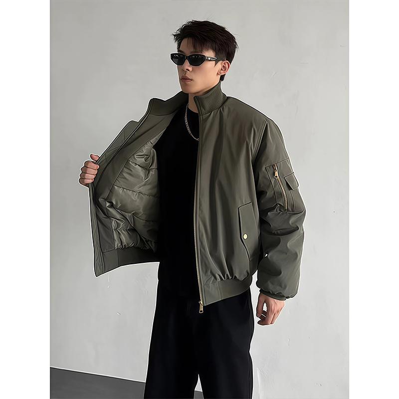 Cleanfit Herren Schwarze Gepolsterte Baumwoll-Bomberjacke, Kurzer Stehkragen, Hochwertiger Wintermantel