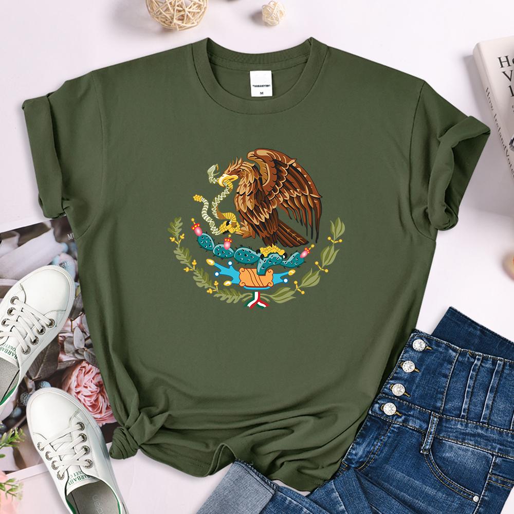 

Mexico A Divine Eagle Holding A Snake In Its Beak Print Female Tshirt Breathable O-Neck Tees Casual Crop Top Streetwear Clothes S