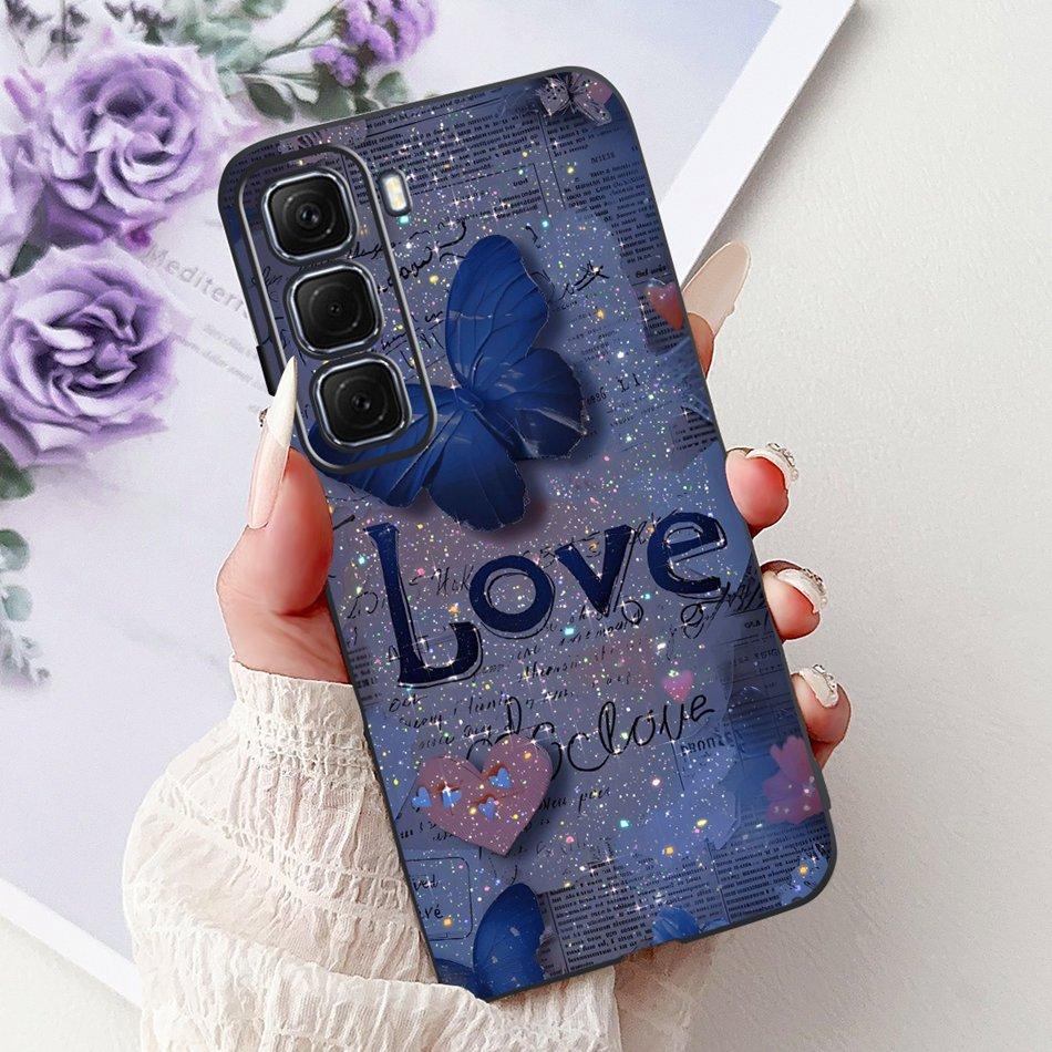For Infinix Hot 50 4G Phone Case Hot 50 Pro+ 4G Hot50 Pro Elegant Floral Cat Pattern Black Silicone Soft TPU Cases