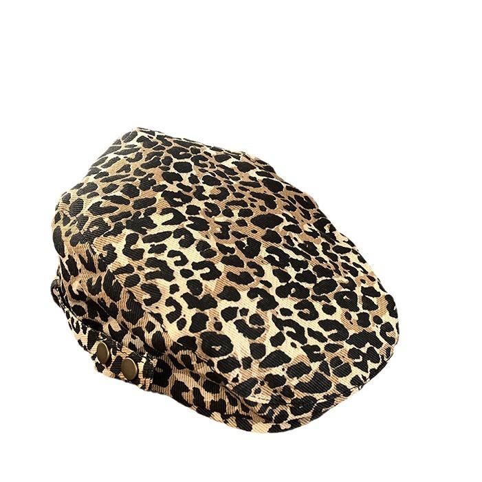 Niche Design Sense of Tide and Leopard Print Hat Y2K Subculture Retro Forward Hat Women's Fashion Versatile Beret