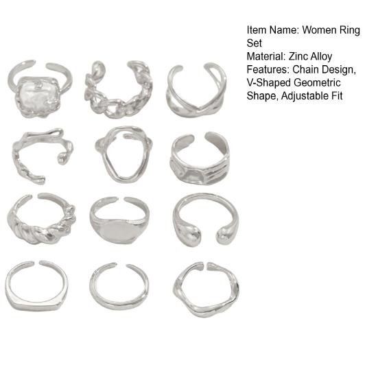1 Set Stackable Rings Set V-Shaped Geometric Finger Rings Flower Engraved