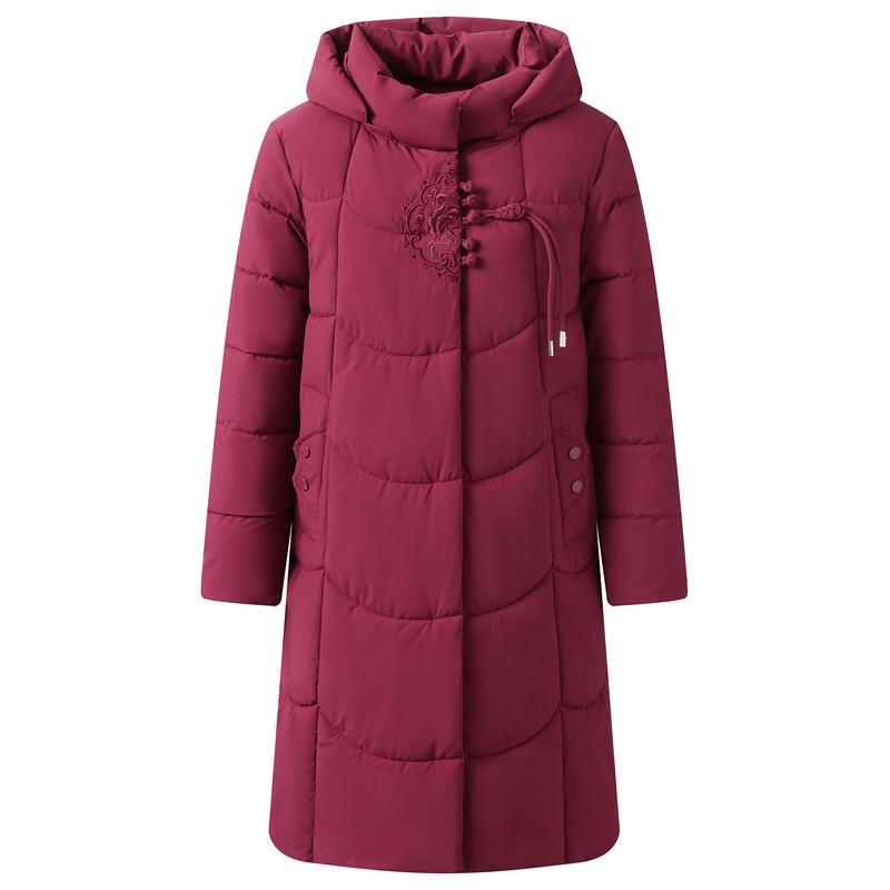 Plus Size XL-6XL Middle Age Women Winter Long Coats Hooded Elegant Thick Warm Embroidery Parkas Female Jackets