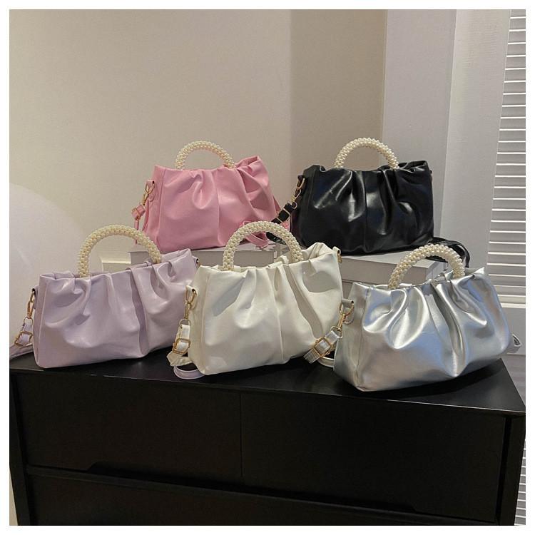 Spring Summer Stylish New Women's Bag Pearl Wrinkle Cloud Handbag Shoulder Crossbody Mini Bag