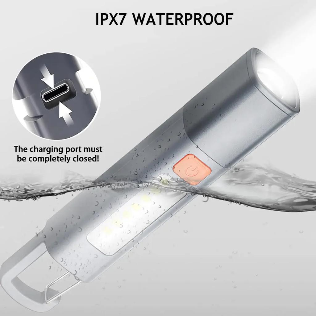 Strong Lighting ABS Flashlamp USB Charging Portable Outdoor EDC Torch Camping Hanging Flashlights Telescopic Focus COB Side Lamp