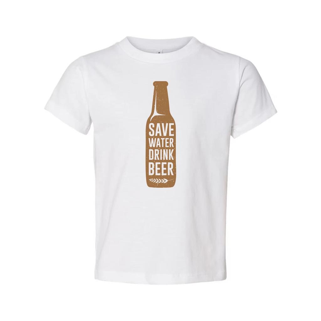 Unisex Beer Bottle T Shirt With Save Water Drink Beer Vertical Logo Print On Fro