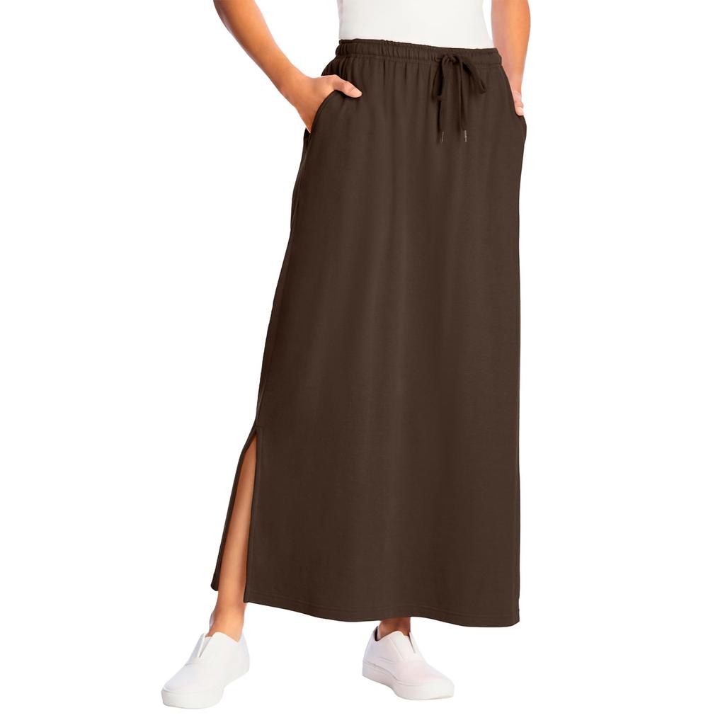 Womens Casual Maxi Skirts High Waist Trendy Drawstring Side Slit Skirts With Pockets
