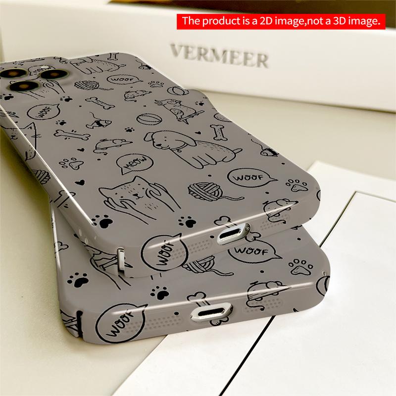 2DFlat Cute Pets Pattern Phone Case All inclusive film hard iPhone case, compatible with iPhone 18 Pro Max 17 16 15 14 13 12 11