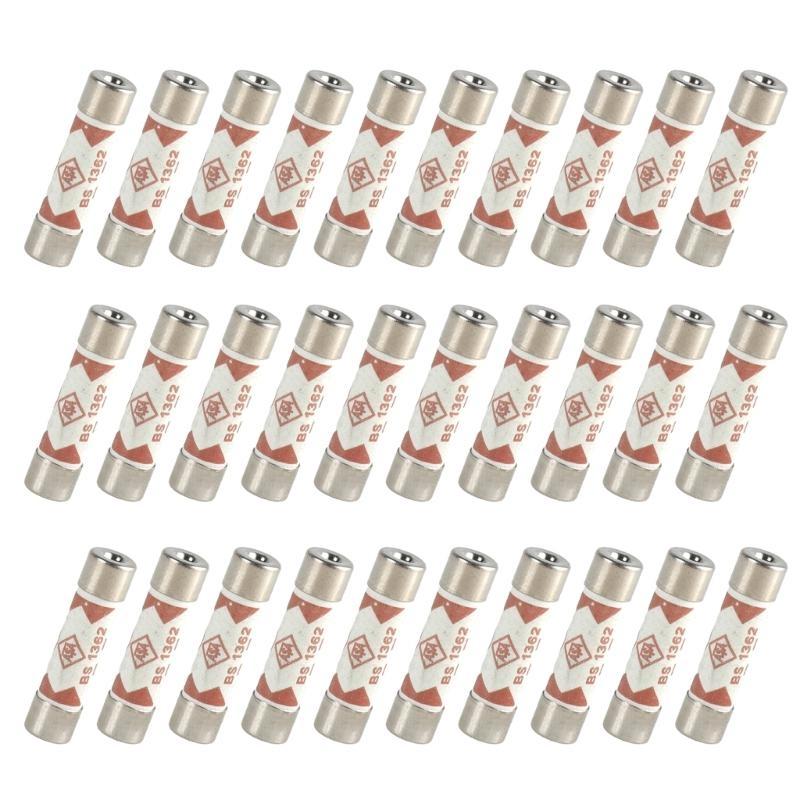 30pcs 13Amp Ceramic Fuses Mains Plugs Top Fuses Tube Fuses Simple Installation