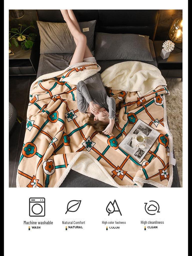 Taffeta Composite Lamb and Milk Fleece Blanket - Multifunctional Gift for Napping and More