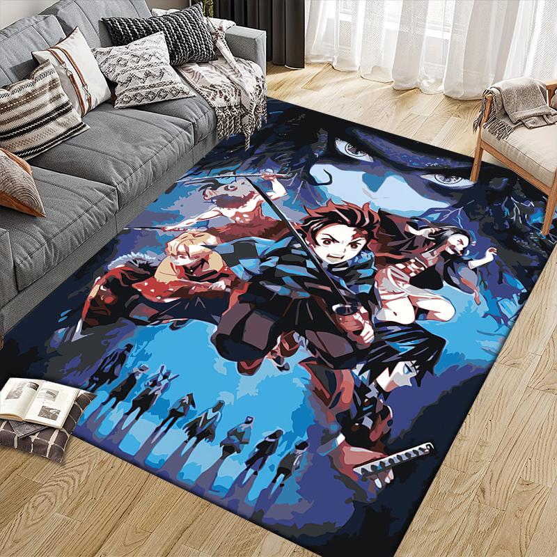 Demon Slayer Retro Style Square Area Rug, Non-Slip Floor Mat for Bedroom, Perfect Gift for Fans
