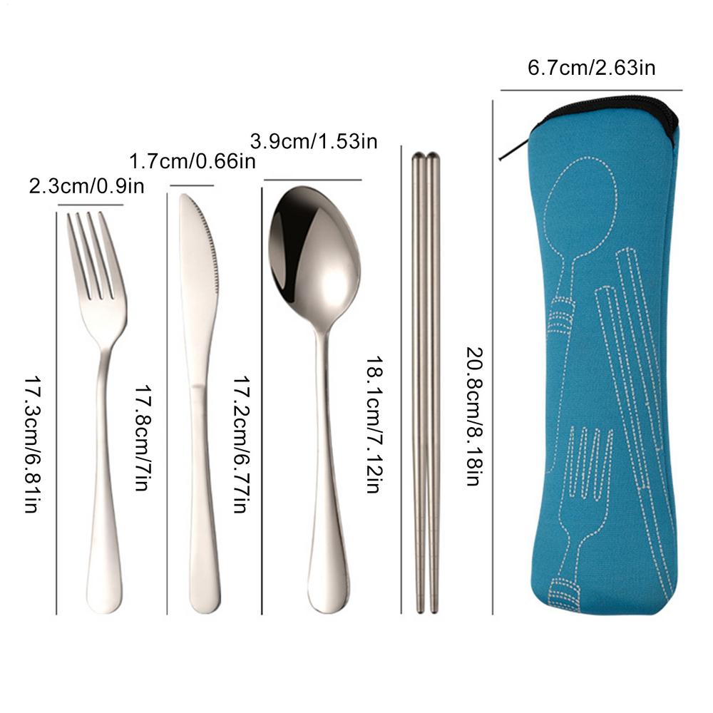 Western tableware cloth bag set knife fork spoon chopsticks four piece Set Sliver Tableware portable tableware For School Office
