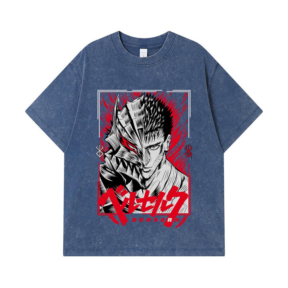 275 GSM Washed T-shirts 100% Cotton Berserk V8 Print Unisex Heavy Cotton T Shirt