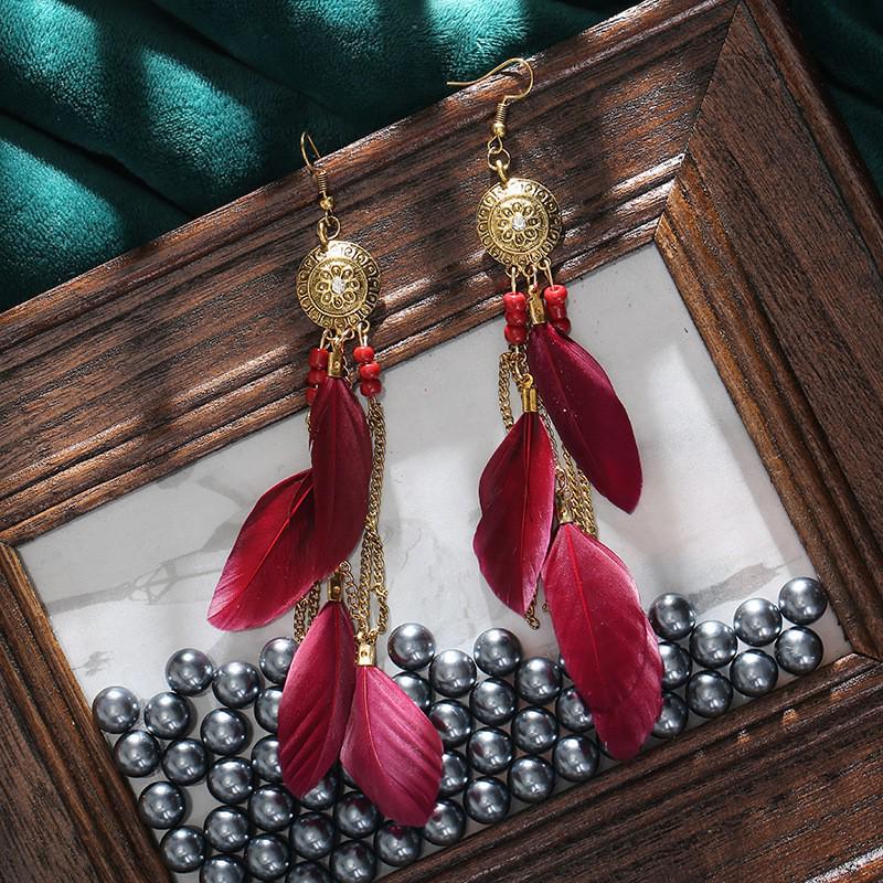 Bohemian Faux Silver Feather Tassel Mosquito Coil Earrings: Summer Retro Ethnic Ear Jewelry