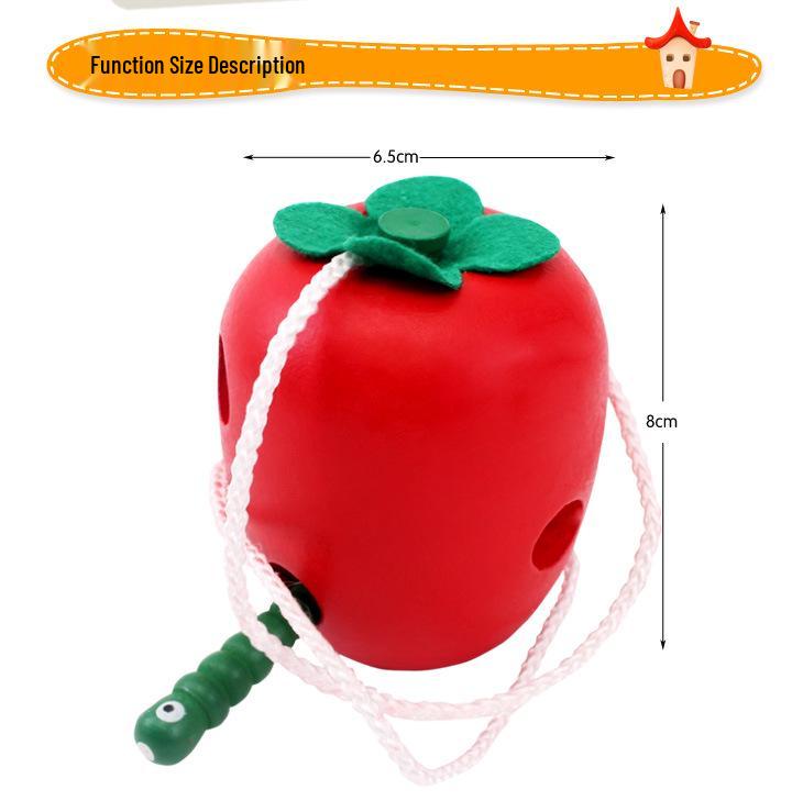 Wooden Worm & Apple Threading Puzzle: Children's Hand-Eye Coordination & Fine Motor Training Toy