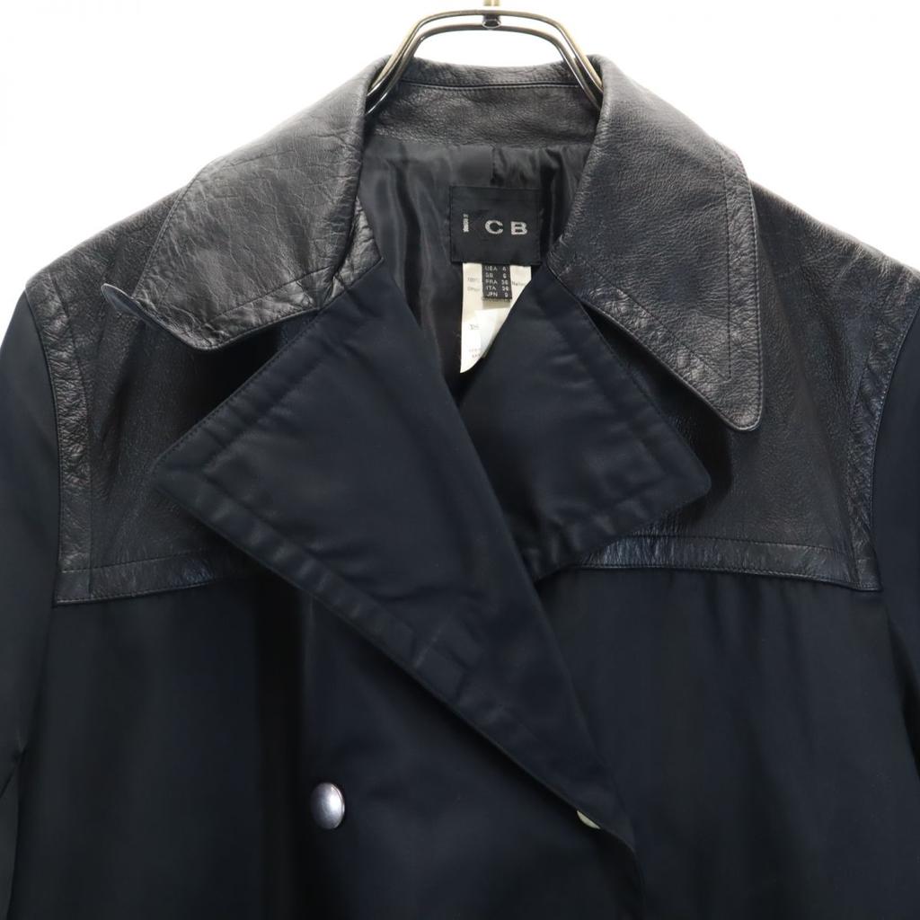 ICB Nylon Leather Switch Tailored Jacket 9 Black Made In Japan Women Used