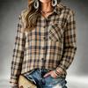 Camisa Casual a Cuadros de Manga Larga para Mujer con Corte Holgado y Bolsillo para Otoño Invierno