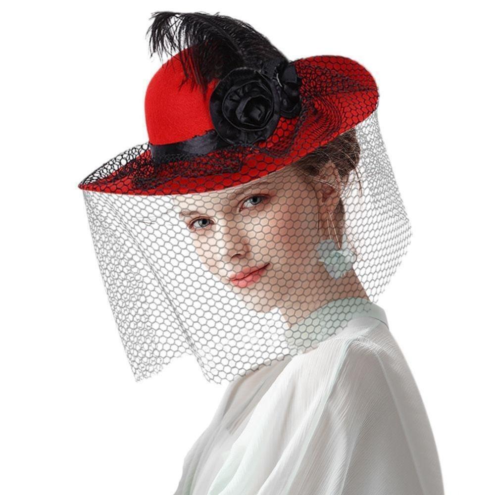 Vintage síťovaný klobouk sombrero se závojem plstěné fedory dárky květinové klobouky koktejlová čajová párty