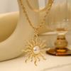 Women Two Layer Pearl Sunflower Pendant Necklace