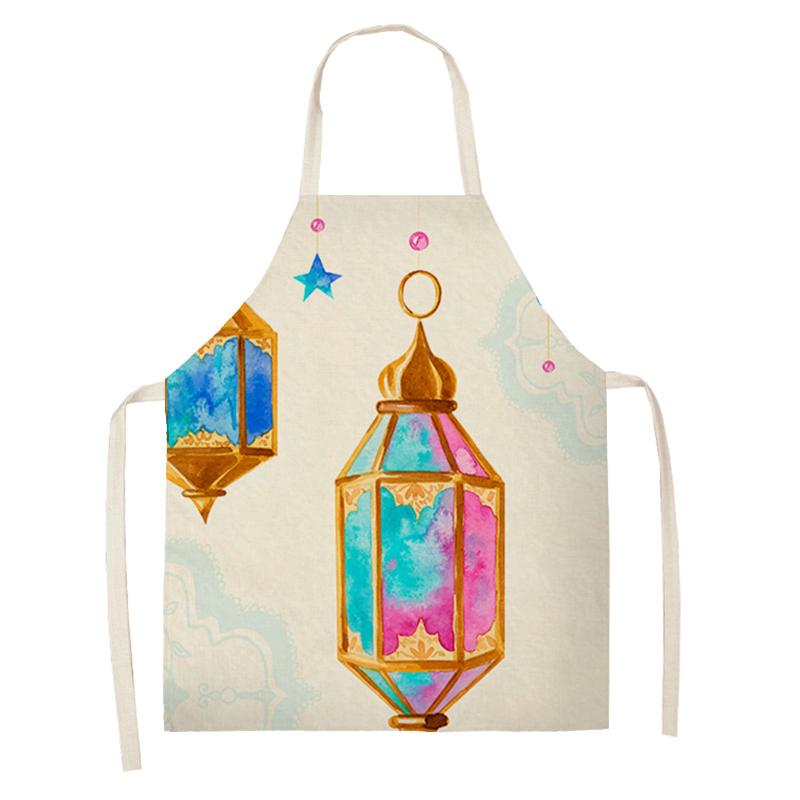 Cooking Baking Apron Eid Mubarak Mosque Printed Bib Muslim Ramadan Karim Kitchen Apron Women Star Crescent Moon Decoration