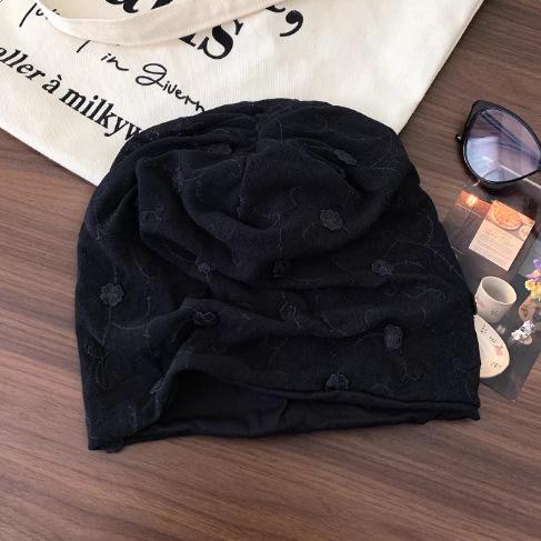 Retro flower pile hat women's spring summer thin breathable mesh cold hat big face small bag head hat