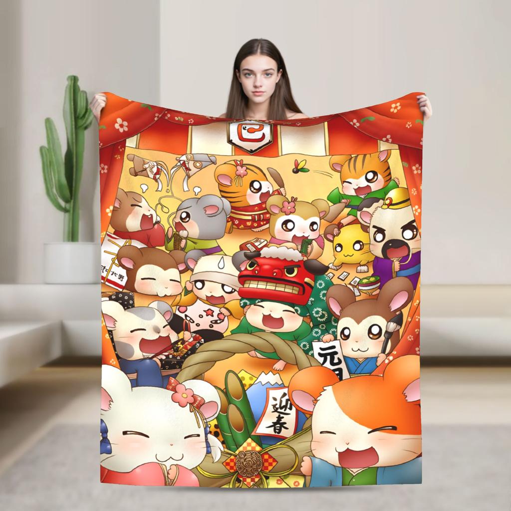 Adventure Story Hamtaro Blanket Super Warm Novelty Plush Bedding Throws For Bedroom Airplane Travel Flannel Bedspread Bed Cover