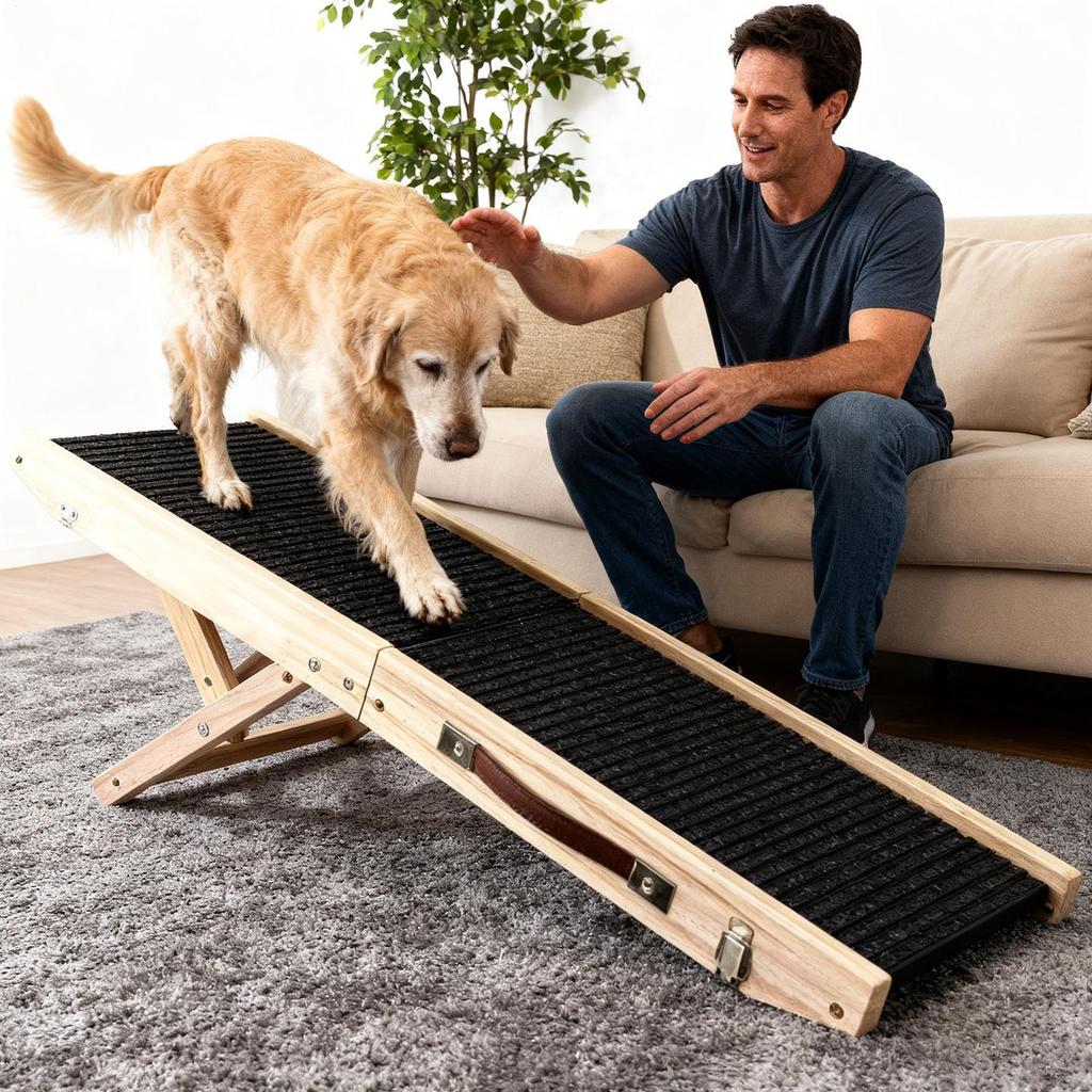 Dog Ramp For Couch 4-Level Foldable Portable Stairs Wooden Dog Steps For Bed For Dogs Cats Couch Suv Indoor Various Furniture