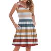 Women's Summer Fashion Casual V-neck Pleated Patchwork Striped Print Sleeveless Pocket Vest Dress