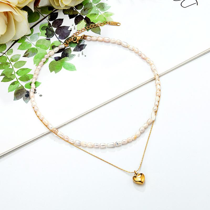Lamp Luxury Freshwater Pearl Double Necklace Plated Geometric Love Clavicle Chain Premium Durable Quality Useful