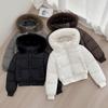 Womens Short Puffer Coat With Faux Fur Collar Warm Thickened Cotton Jacket Korean Style Slim Fit Winter Outerwear