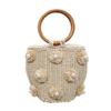 Ladies' Handbag Small Fresh Three-dimensional Flower Pearl Decoration Ring Hand-held Basket Style Women's Handbag Beach Vacation Style Woven Bag