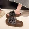 Autumn/Winter 2025 Leopard Print Furry Platform Slippers for Women - Outdoor Fashion and Indoor Comfort.