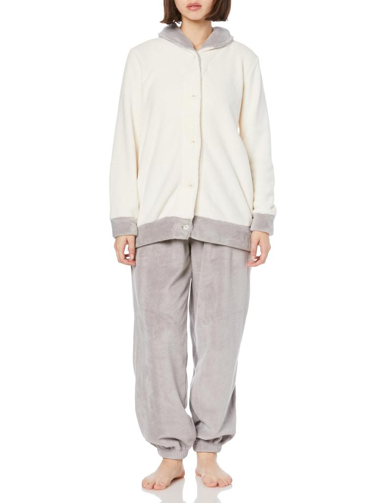Gunze CI Comme CA Ivory Long Sleeve and Pants with Boa Fabric Women's Loungewear,