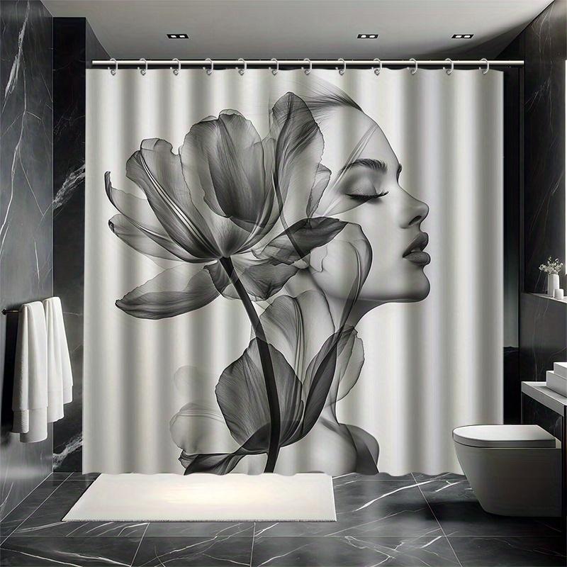 Floral And Girl Shower Curtain Set - Beautiful Art,Waterproof Polyester, Bathtub Partition, Modern Bathroom Decor