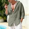 Men's Casual Linen Long Sleeve Hooded Cardigan