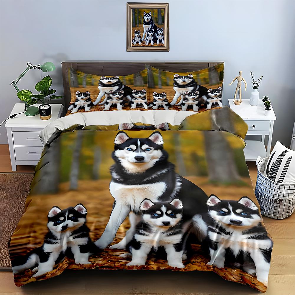 Husky Forest Scene Bedding Duvet Cover Sets Duvet Covers Pillowcases Gifts (1 * Duvet Cover 2 * Pillowcases, Without Duvet Insert)