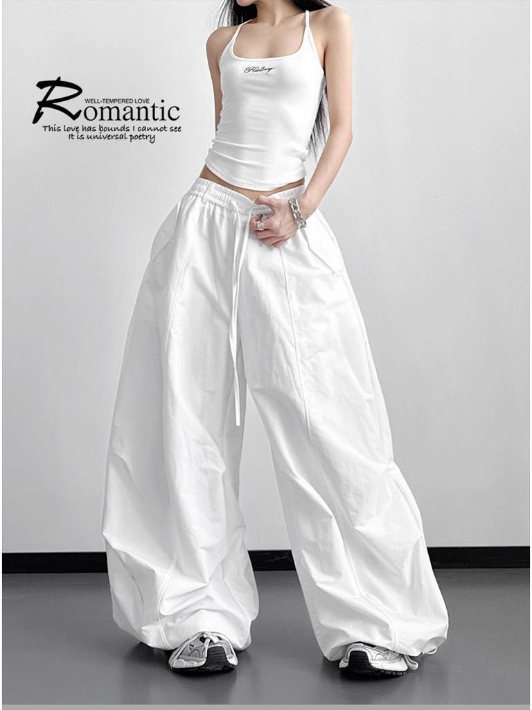 Women's High-Waisted Wide-Leg Korean Style Spring Pants - White, Slimming, Casual Student Outfit (2026)
