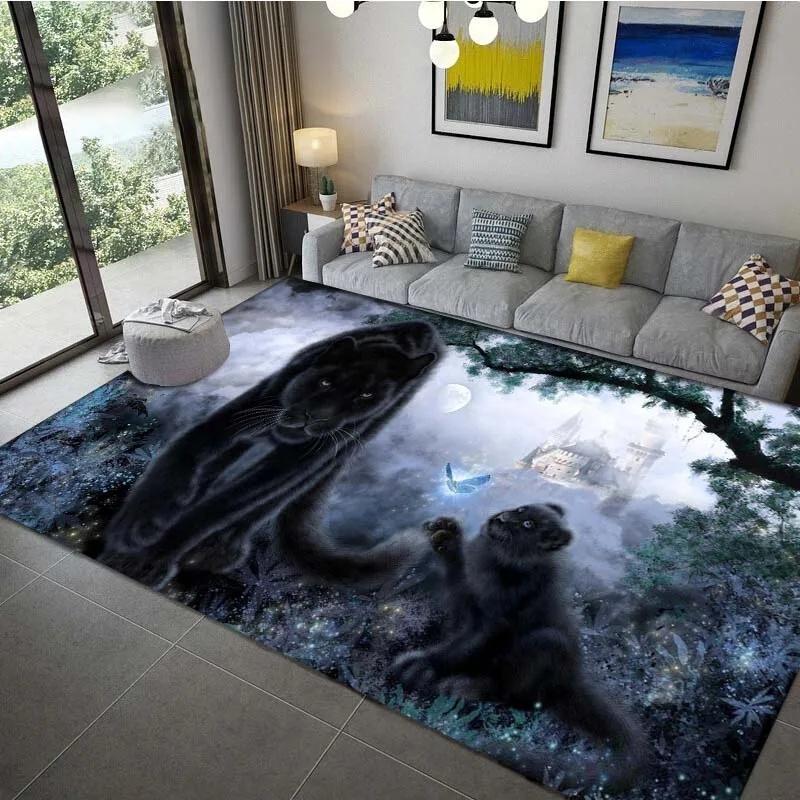 Panther Carpet Black Leopard Rug for Living Room Large Area Rug Animal Lion Tiger Doormat for Bedroom Home Decoration Tribal Rug