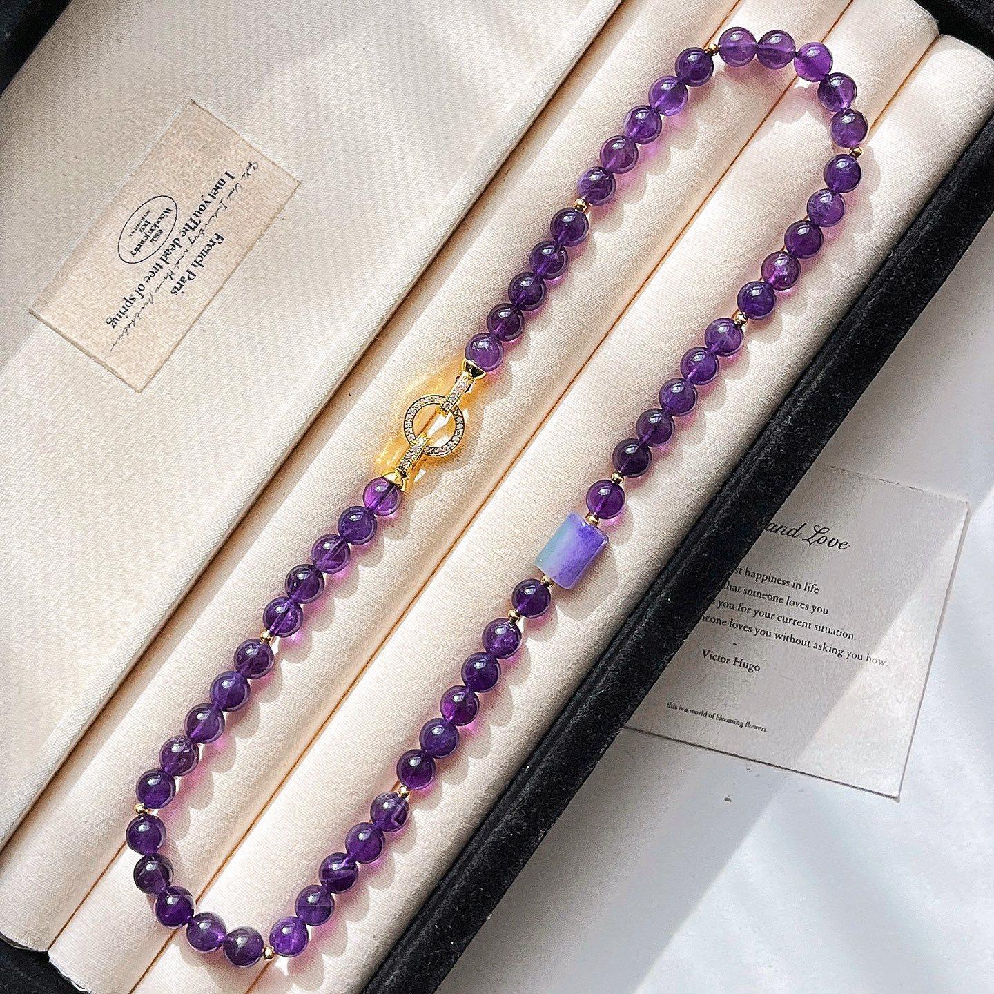 Vintage High Quality Natural Royal Amethyst Sweater Chain Necklace Collarbone Chain