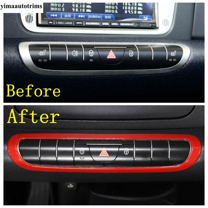 Red Hand Brake / Steering Wheel / Window Lift / Handle Bowl / Warning Lamp Cover Trim Accessories For Smart Fortwo 451 2009-2015