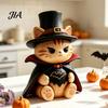 Trendy Desk Accessories Vintage Witch Cat Halloween Decoration, Small Wooden Unique Gift for Her Figurine Farmhouse Mantel, Bookshelf Table,