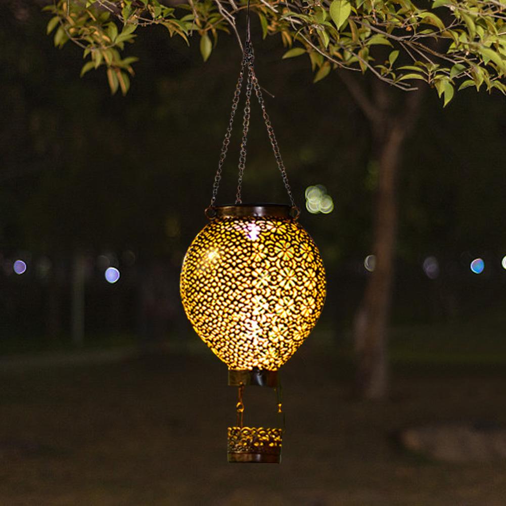 Solar Metal Glowing Hollow Lantern IP55 Waterproof Hanging Hot Air Balloon Lamp Auto On&Off LED Projector Lamp for Holiday Party